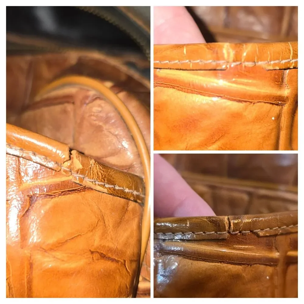 Vintage Park Lane Cognac Croc Embossed Leather Top Handle Satchel - Picture 8 of 12